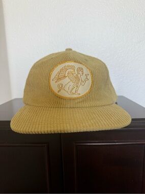 Corduroy Baseball Cap in Camel with Embroidered Mythical Sphynx Crest
